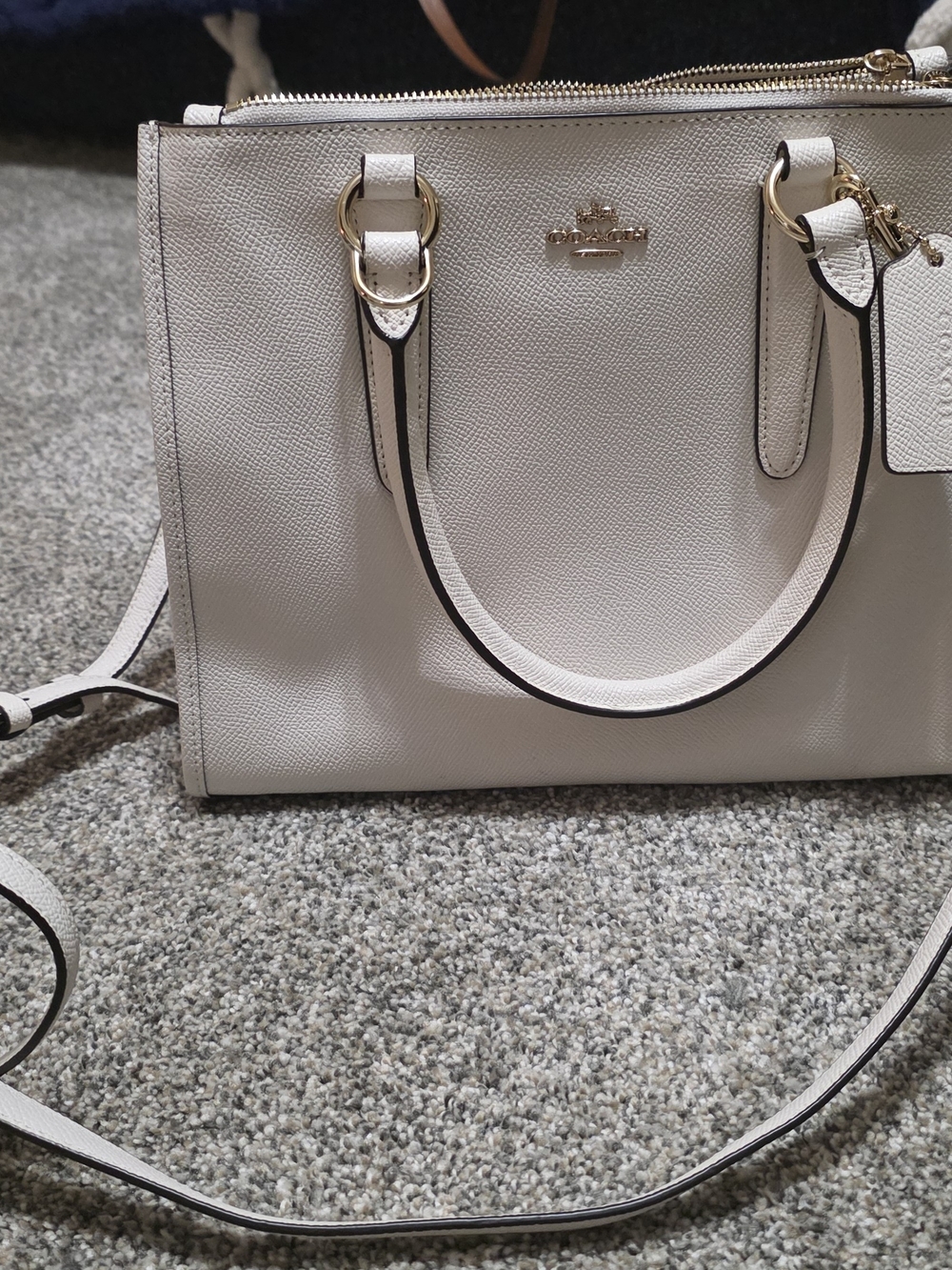 Coach Pebbled Leather Satchel Handbag in Light Cream